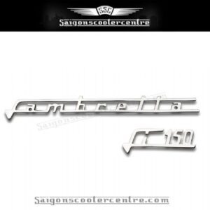 "Li150" Legshield badges 2 piece set. Brass and chrome plated