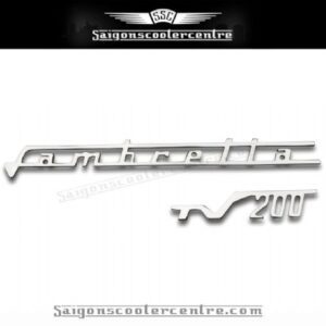 "Tv200" Legshield badges 2 piece set. Brass and chrome plated